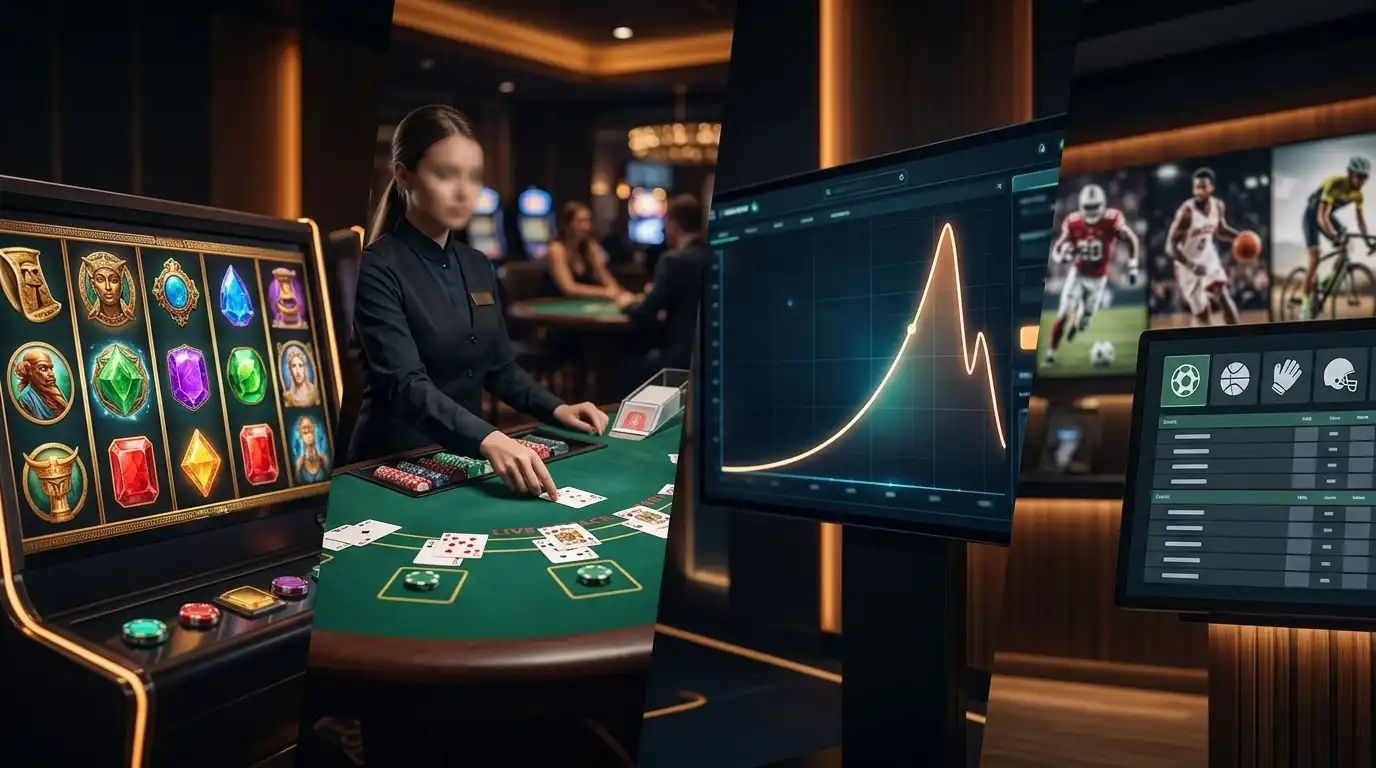 Casino-aanbod met slots, live tafels, crashgames en sportweddenschappen